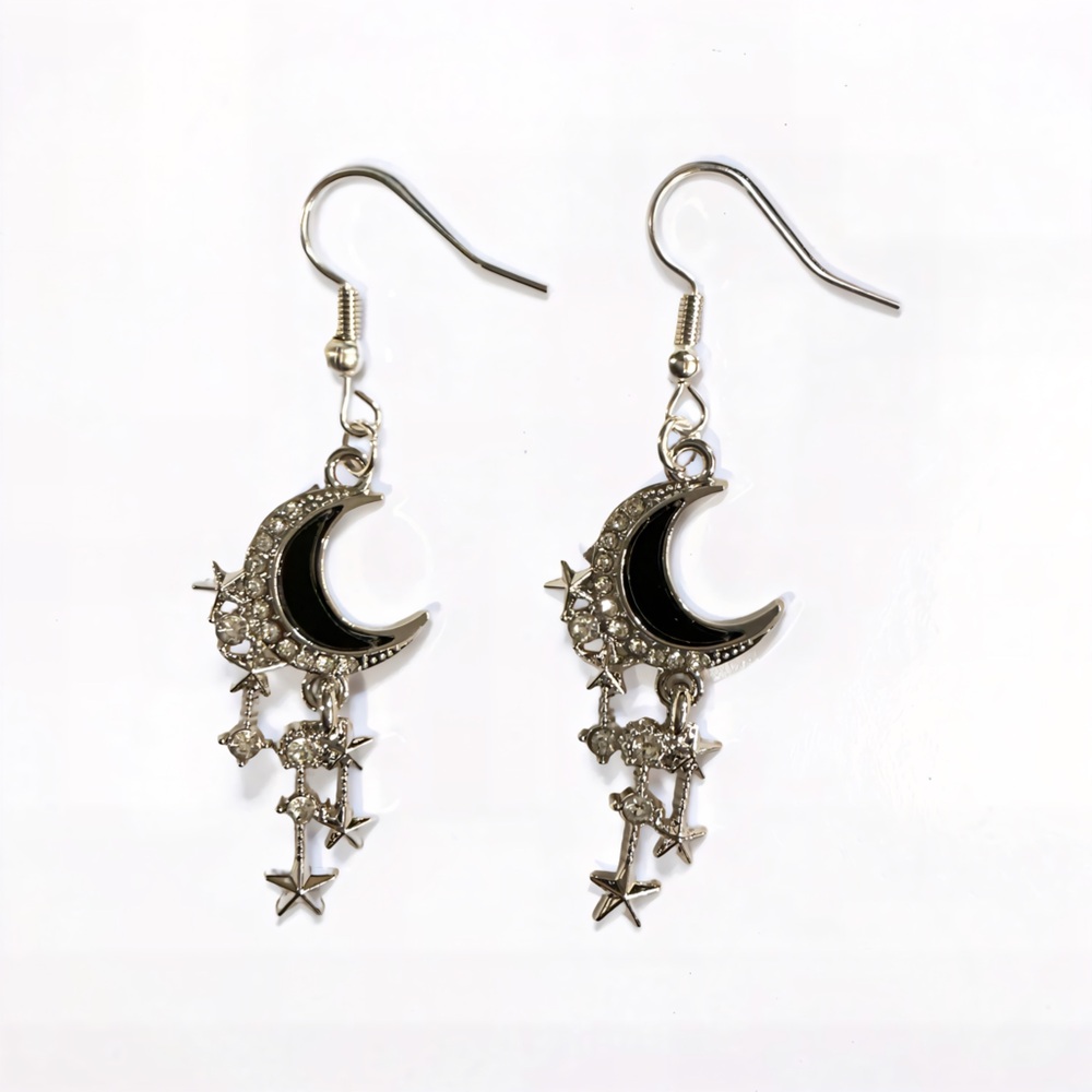 🖤🌙Handmade Crescent Moon Black Sterling Silver Plated Drop Earrings 🖤🌙 - Picture 3 of 3
